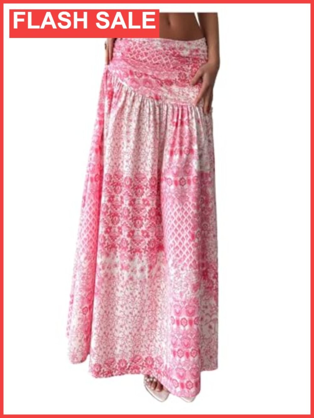 Boho Floral Maxi Skirt Drop Waist Foldover A Line Flowy Beach Vacation